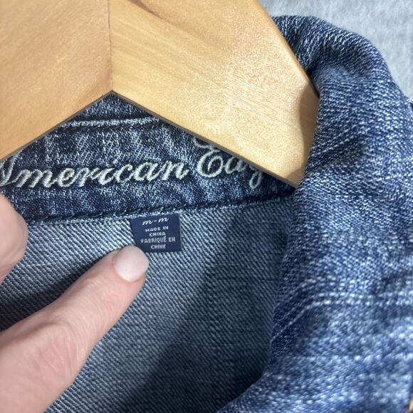 American Eagle Jean Jacket Denim Light Medium Wash Semi-Cropped Western M - Picture 5 of 15